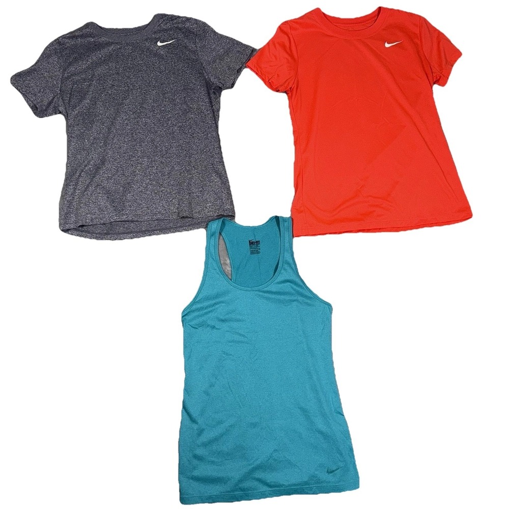Nike Dri-Fit Shirts Women's Small Lot Of 3 Nike Gray Orange & Turquoise Athletic